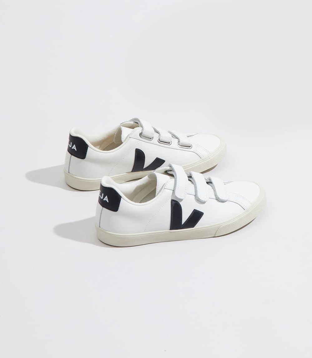 Tenis Veja Mujer - 3-Lock Cuero - Blancos/Negros - 519XBWOKC